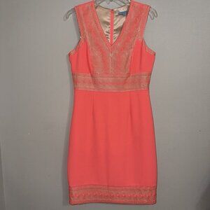 Antonio Melani Dress Pink Vneck Sleeveless Shift Knee Length Pattern Lined Sz 6